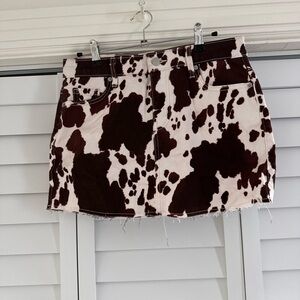 No Boundaries Cow Print Brown and White Mini Skirt